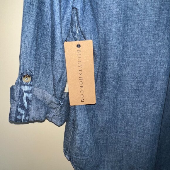 Billy T Denim Henley, with Roll Tab Sleeves, Shirt New with Tags new - Picture 3 of 10